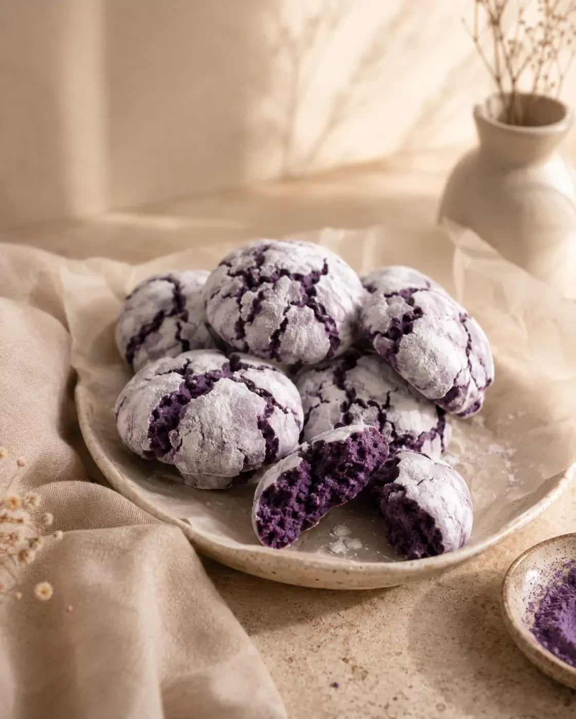 Ube crinkle cookies